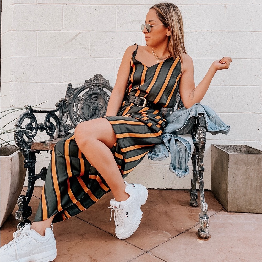 Forever 21 Striped Maxi Dress - Black, Orange, Yellow